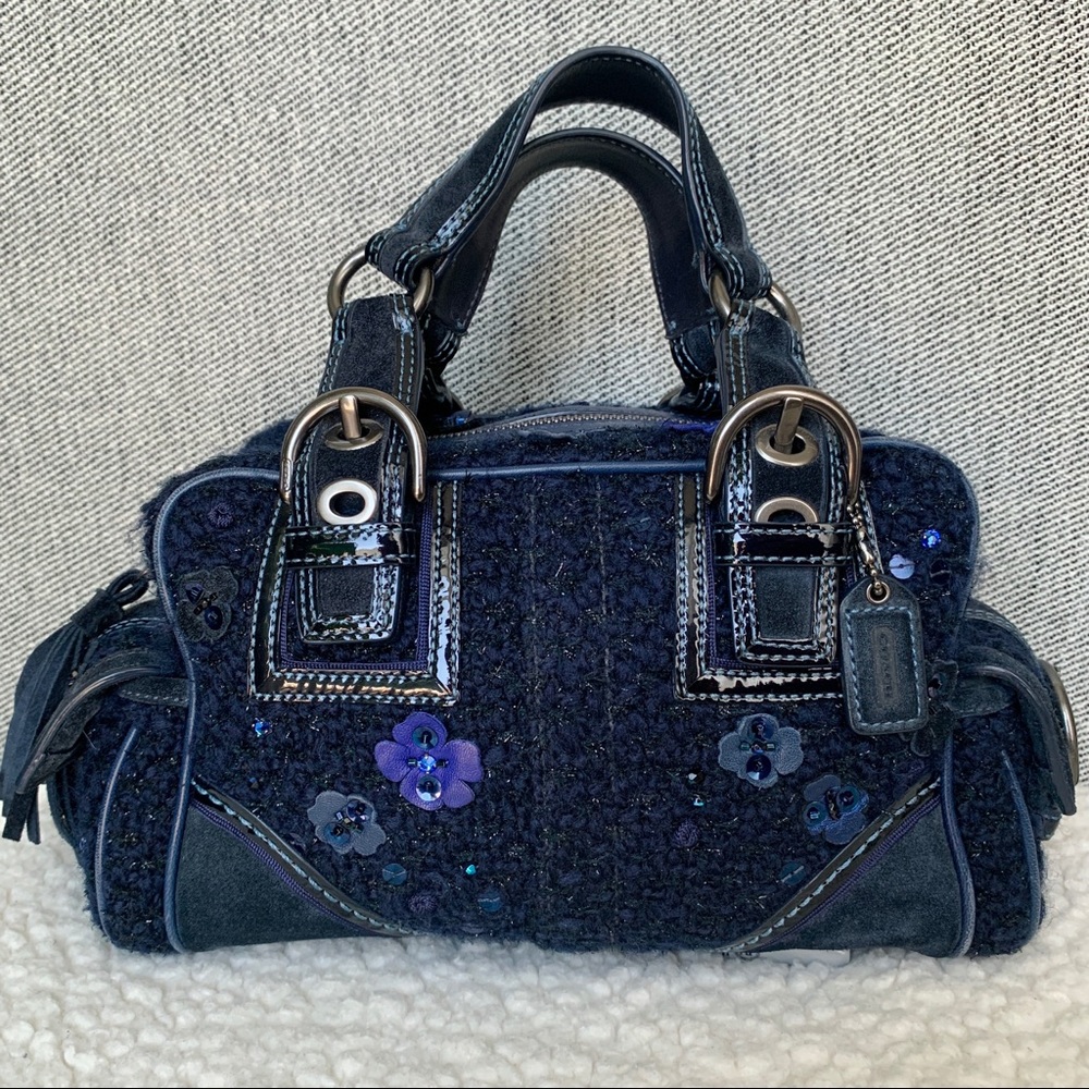 COACH SoHo Tweed Mini Satchel Bag Midnight Blue